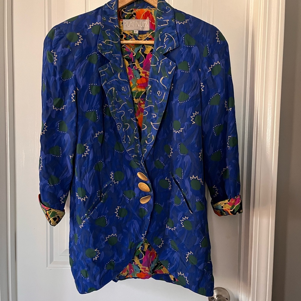 Vintage 1980's Loud print Blazer Platinum by Dorothy Schoelen 80s vibrant Size S